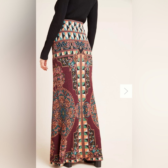 Farm Rio Anthropologie Mixed-Print Maxi Skirt Patterned long Multicolor knit - Picture 3 of 9